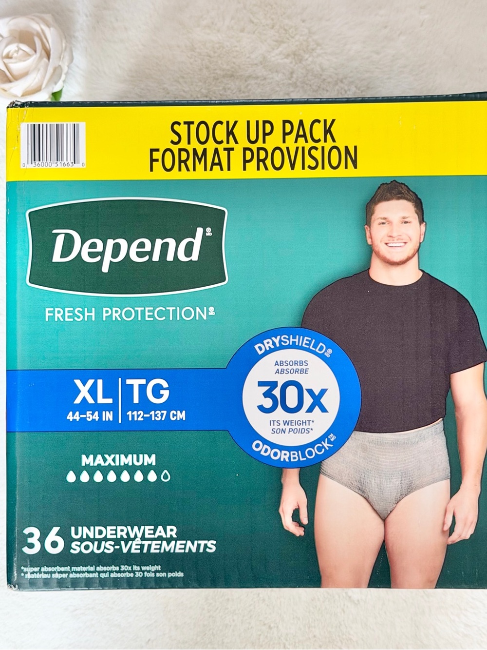 Depend Men’s Briefs with DryShield & Odor block . Gray (XL) 36 Count